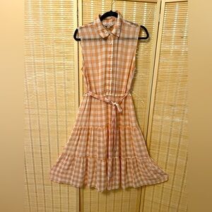 Tomato girl summer dress! Nanette Lepore fabric covered buttons swing skirt